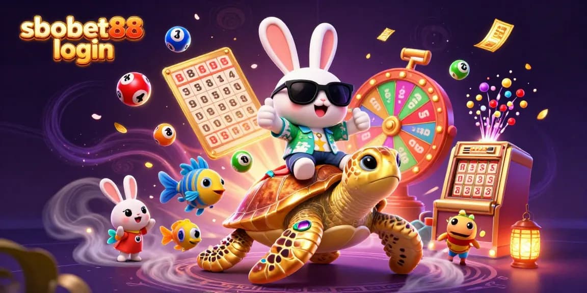 Engage in sbobet88 login with an exciting 3D illustration showcasing dynamic lottery elements.