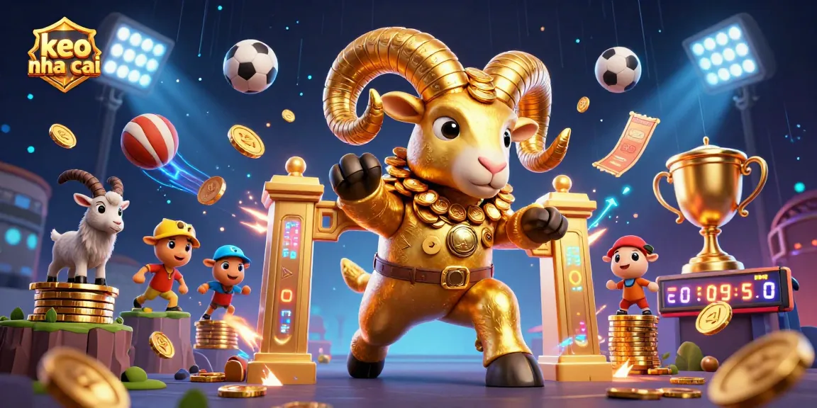 Experience excitement with keo nha cai as a golden ram charges through casino elements, symbolizing dynamic sports betting.