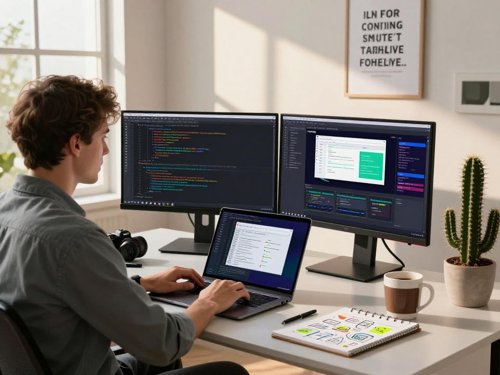 在现代软件开发工作空间中，一位工程师正在使用WPS Office处理代码。