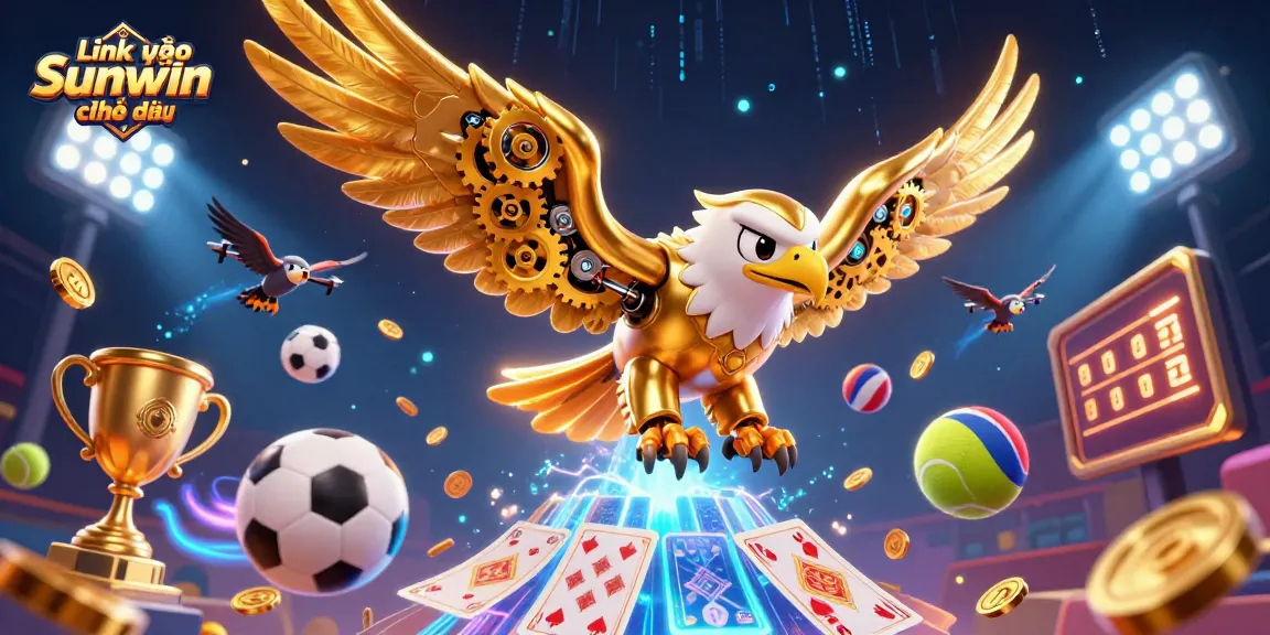 Experience the excitement of online gambling with Link vào Sunwin chính thức, featuring a golden eagle in a dynamic casino scene.