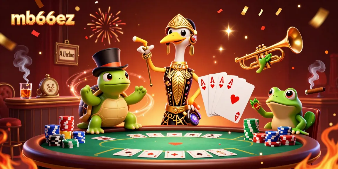 Experience the excitement of mb66ez with a vibrant casino illustration featuring cartoon characters and game elements.