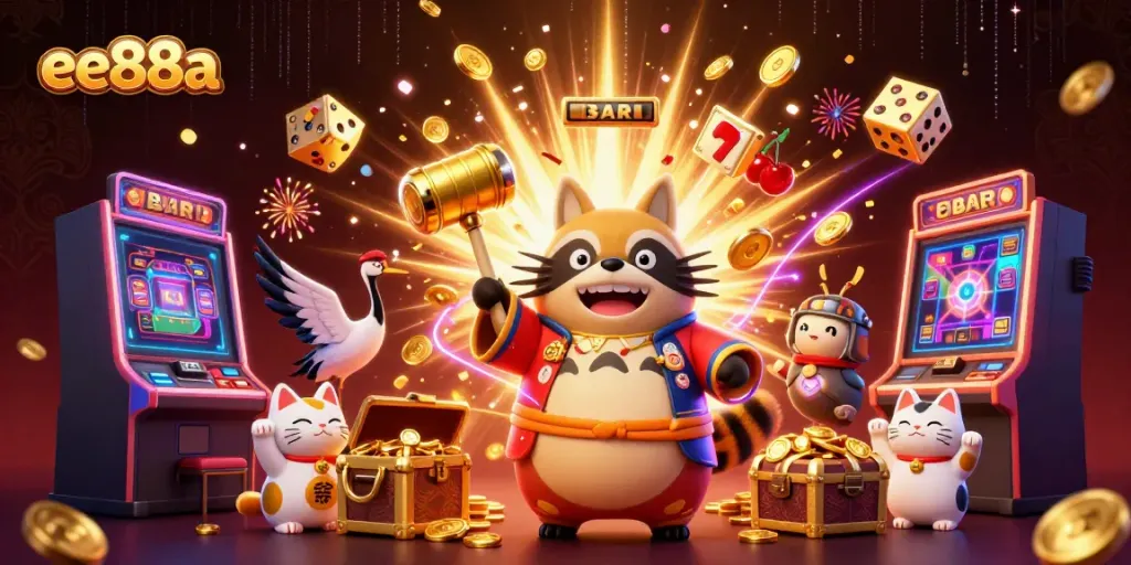 Experience excitement at ee88a with vibrant 3D casino characters and lucky symbols in action.