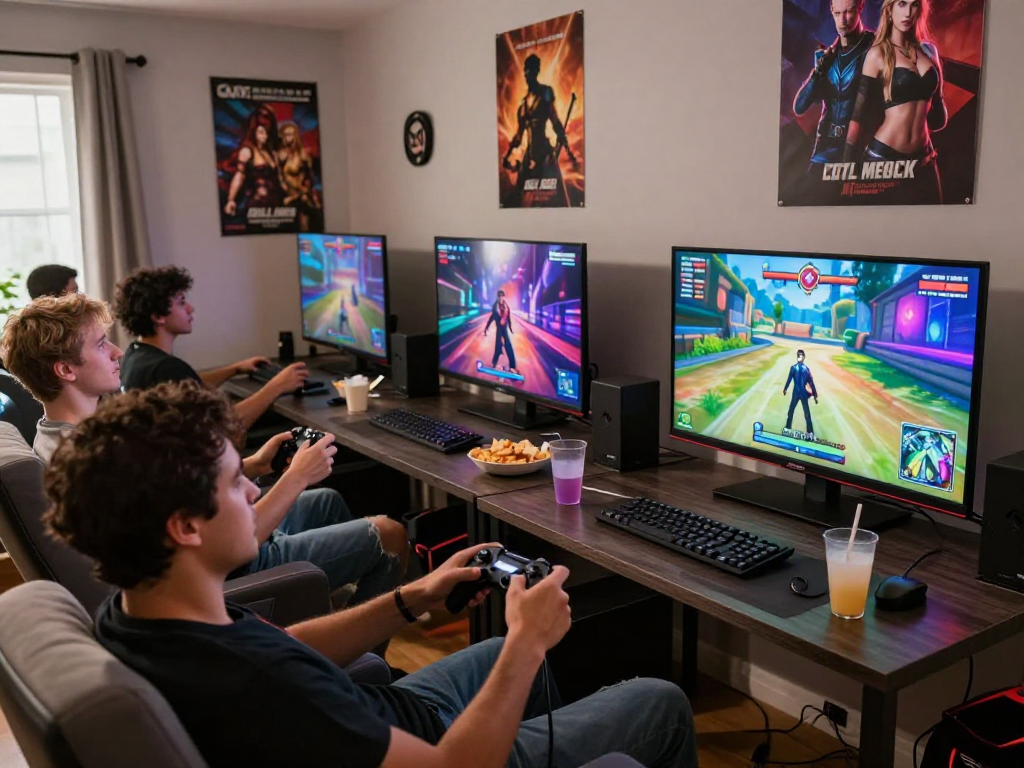 Engaging players enjoying a vibrant sex simulator game experience in a cozy gaming environment.