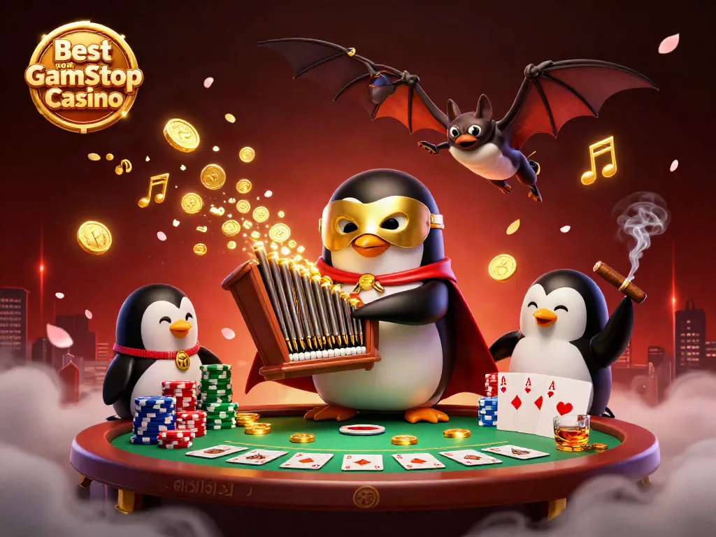 Experience the excitement at the Best non Gamstop Casino with a unique 3D illustration of animated characters and casino elements.