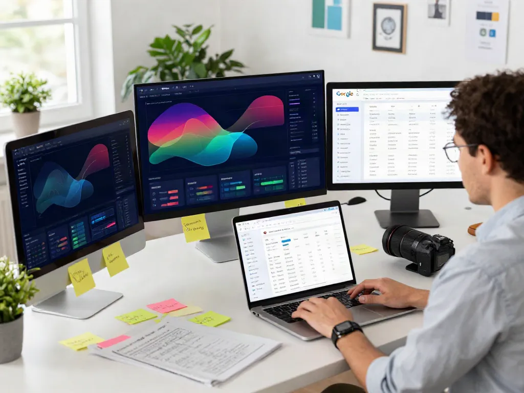 SEO specialist focusing on instant indexing strategies in a modern digital workspace
